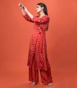 Red Wrap Over Kurta Set