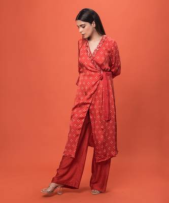 Red Wrap Over Kurta Set 2