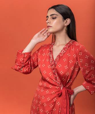 Red Wrap Over Kurta Set 3
