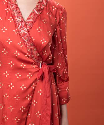 Red Wrap Over Kurta Set 5