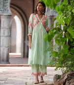 Gulmohar Mint With Coral Kurta Set