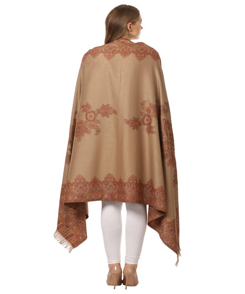 Pashtush Women'S Jacquard Ambi Shawl, Warm And Soft, Faux Pashmina - Beige