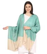 Pashtush Women   s Extra Fine Soft Wool Checkered Stole Sea Green