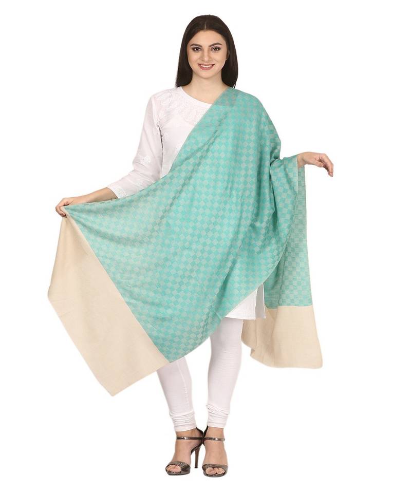 Pashtush Women   s Extra Fine Soft Wool Checkered Stole Sea Green
