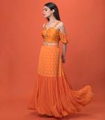 Orange Cold Shoulder Crop Top Skirt Set