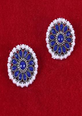 ROUND BLUE PEARL STUDS 4 SET 2