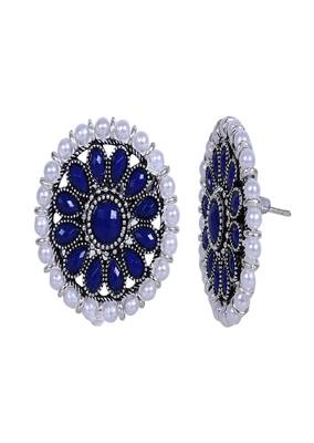 ROUND BLUE PEARL STUDS 4 SET 3