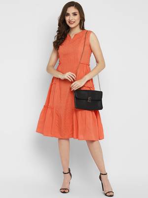 Peach Schiffli Ruffle dress 1