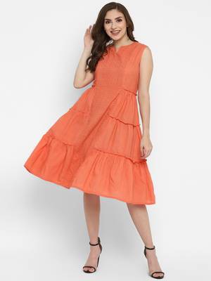 Peach Schiffli Ruffle dress 2