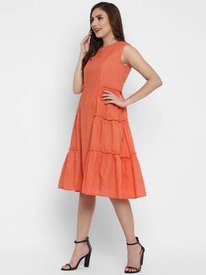 Peach Schiffli Ruffle dress 3