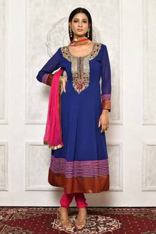 Blue embroidered georgette salwar