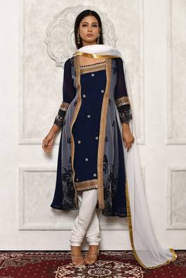 Navy-blue embroidered georgette salwar 1