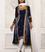 Navy-blue embroidered georgette salwar