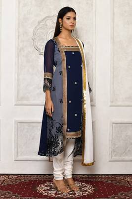 Navy-blue embroidered georgette salwar 2