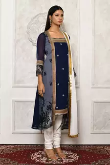 Navy-blue embroidered georgette salwar
