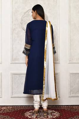 Navy-blue embroidered georgette salwar 3