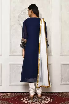 Navy-blue embroidered georgette salwar
