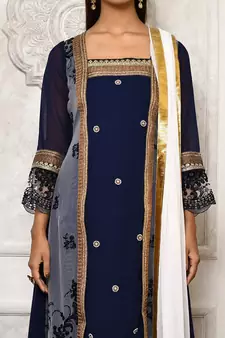 Navy-blue embroidered georgette salwar