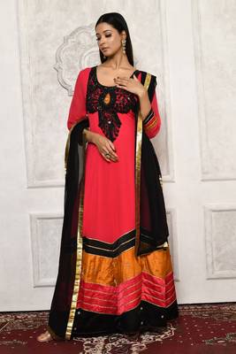 Red embroidered georgette salwar 1