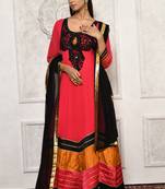 Red embroidered georgette salwar