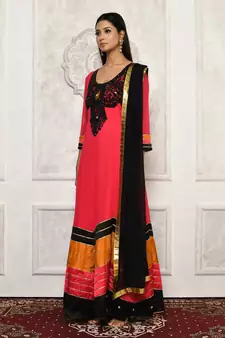 Red embroidered georgette salwar