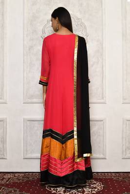 Red embroidered georgette salwar 3