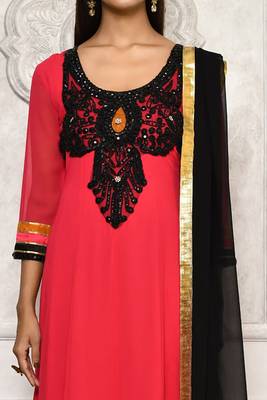 Red embroidered georgette salwar 4