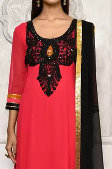 Red embroidered georgette salwar