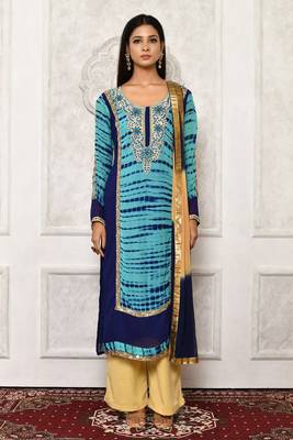 Blue embroidered georgette salwar 2