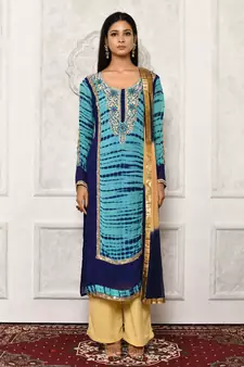 Blue embroidered georgette salwar