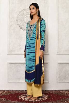 Blue embroidered georgette salwar 4
