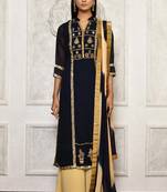 Navy-blue embroidered georgette salwar