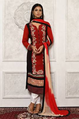 Red embroidered georgette salwar 1
