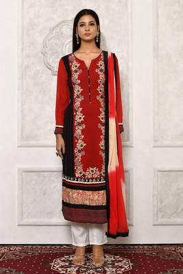Red embroidered georgette salwar 2