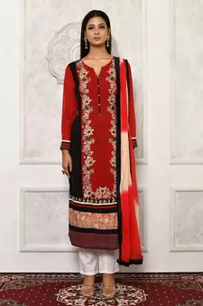 Red embroidered georgette salwar