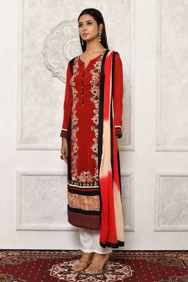 Red embroidered georgette salwar 4