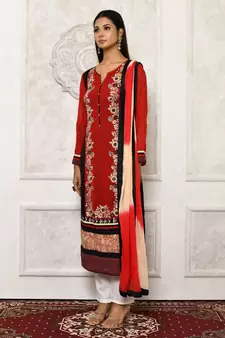 Red embroidered georgette salwar