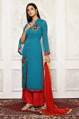 Green embroidered georgette salwar 1