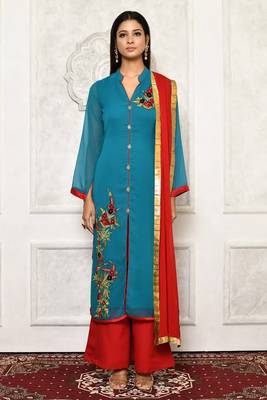 Green embroidered georgette salwar 2