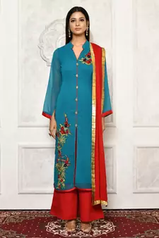 Green embroidered georgette salwar