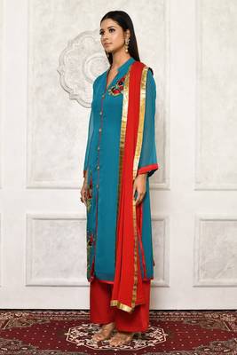 Green embroidered georgette salwar 4