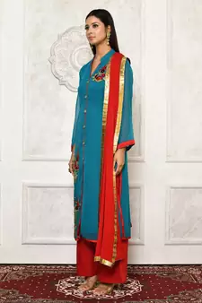 Green embroidered georgette salwar