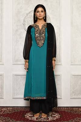 Green embroidered georgette salwar 2