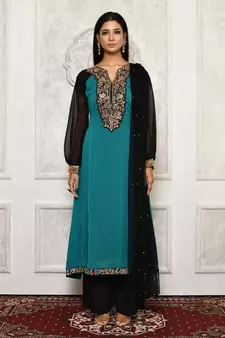 Green embroidered georgette salwar