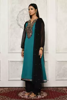 Green embroidered georgette salwar