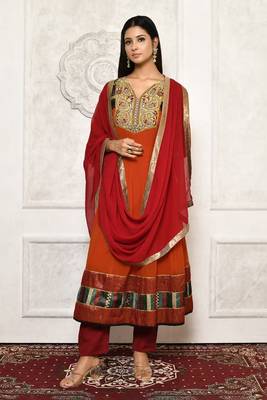 Orange embroidered georgette salwar 1