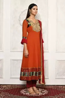 Orange embroidered georgette salwar