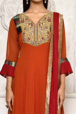 Orange embroidered georgette salwar 4