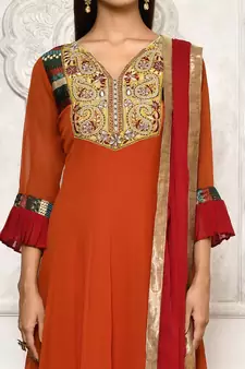 Orange embroidered georgette salwar