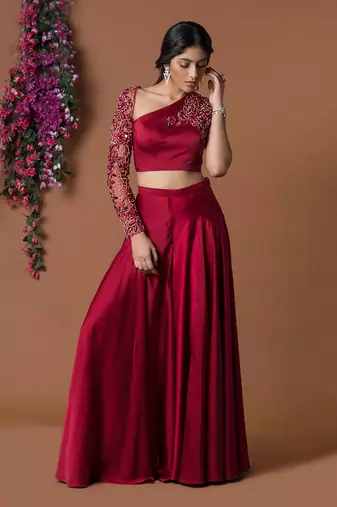 Ruby Flared Pants And Embroidered Crop Top Set